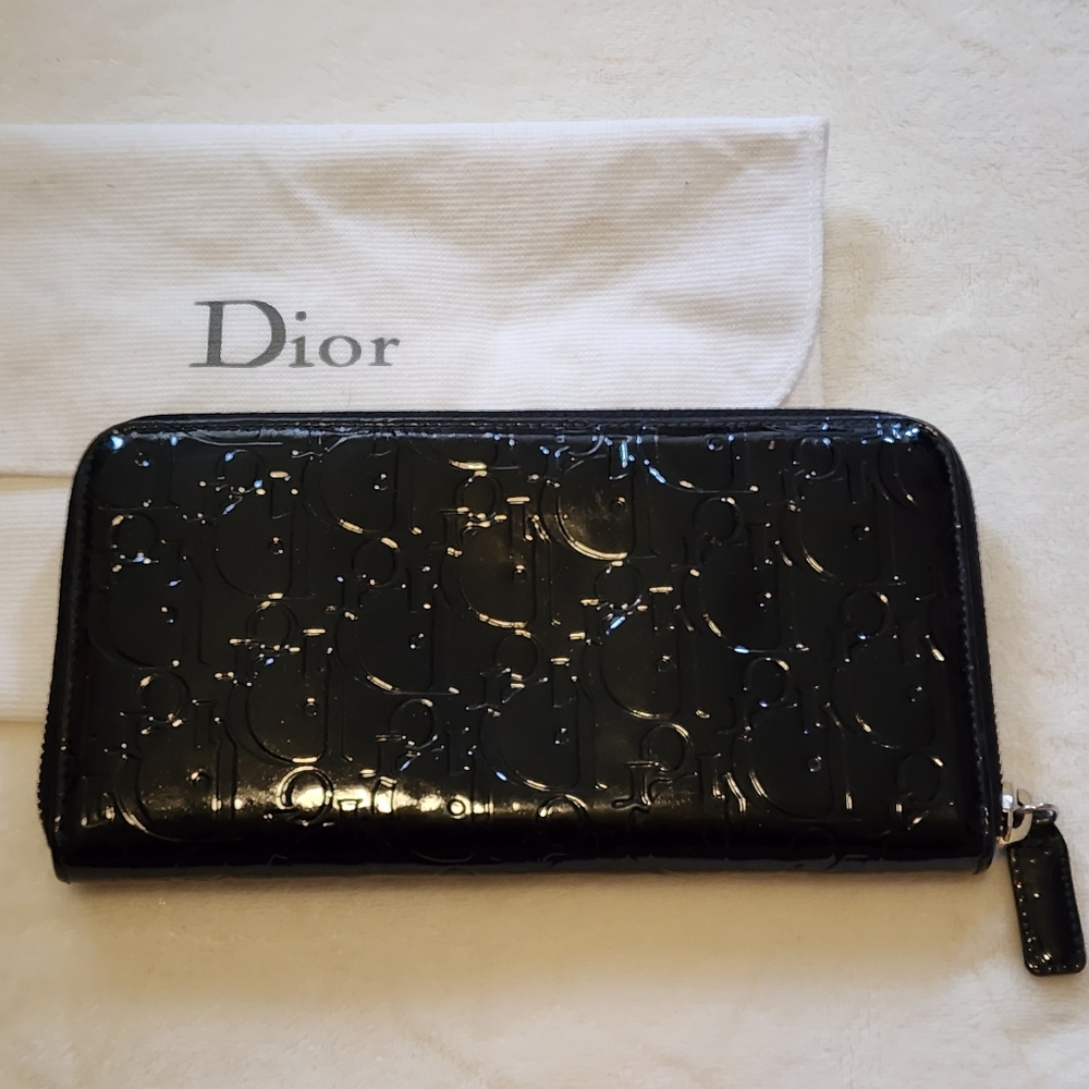 Dior Patent Black Trotter Long Zip Wallet - Picture 2 of 13